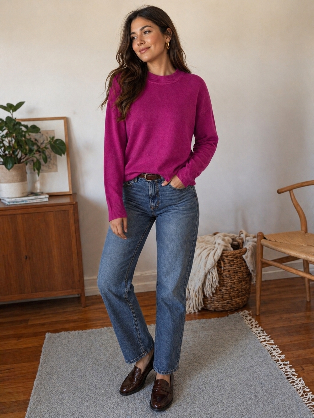 Karen Scott Bright Fuchsia Crewneck Sweater Size L